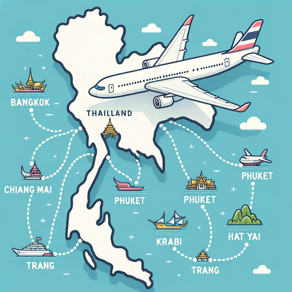 Map of thailand with airports flying to Trang